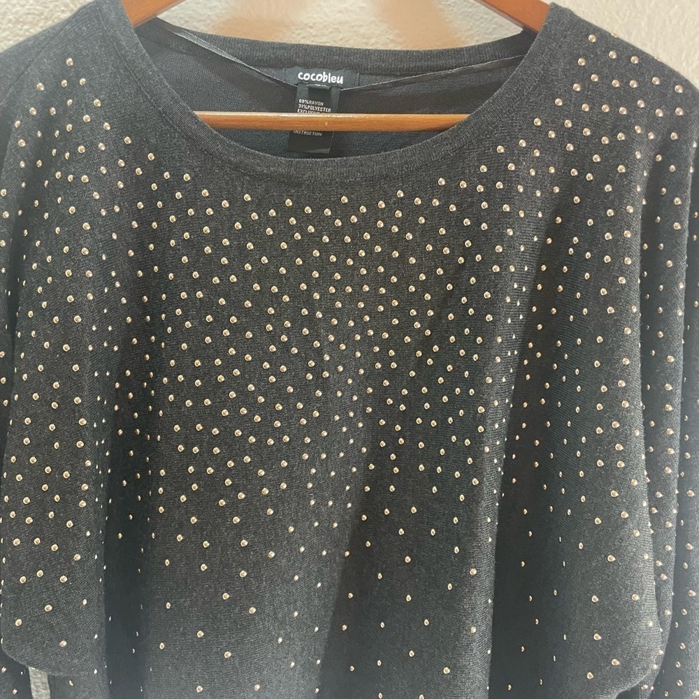Cocobleu Gold Studded Long Sleeve Pullover Sweater Size L